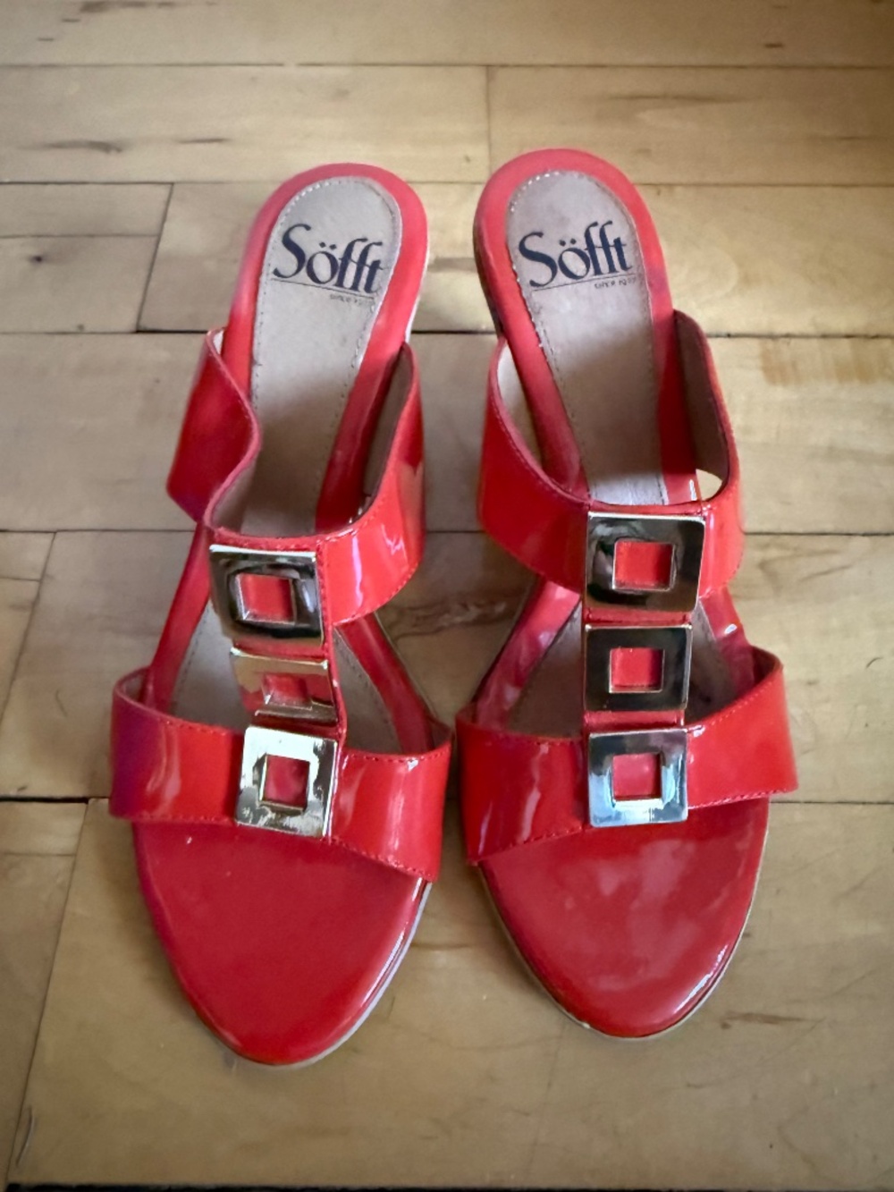 Söfft Spezia Coral Patent Cork Wedge Sandals sz 6